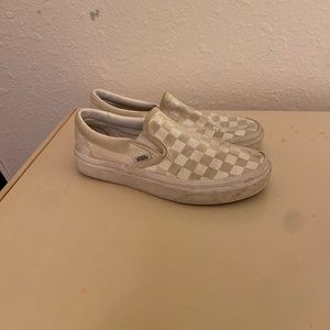 White On White Checkered Vans